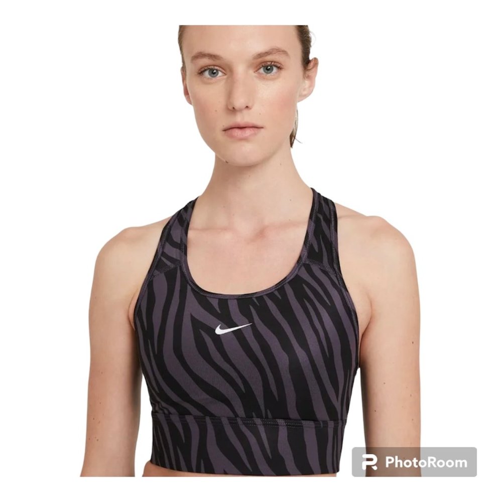 Nike Training Dri-FIT Swoosh Icon Clash Purple Zebra Print Bra Size M